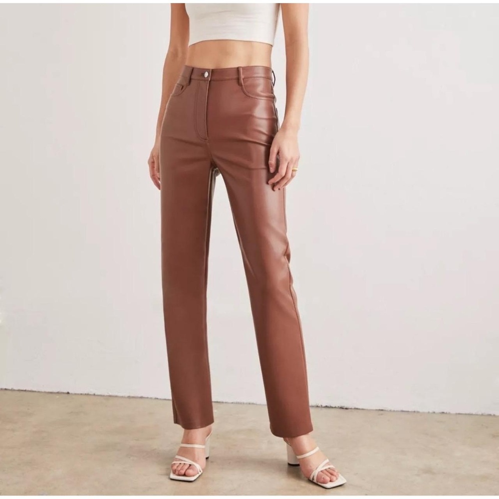 Wilfred Melina Womens Pants Medium 6 Brown High Rise Straight Leg Faux Leather